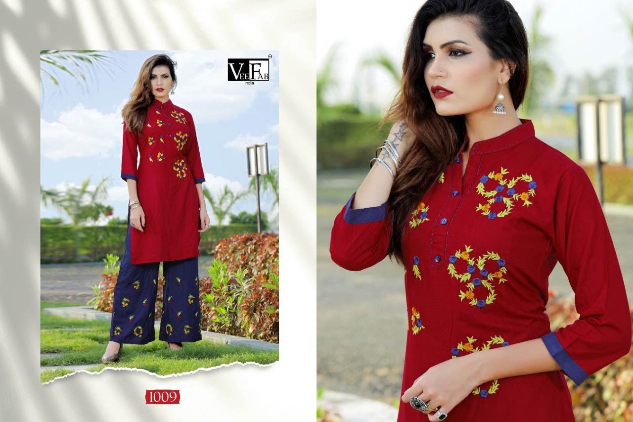 Plazzo Bar Veefab Rayon Embroidery Kurti Catalog Plazzo Bar Veefab Rayon Embroidery Kurti Catalog